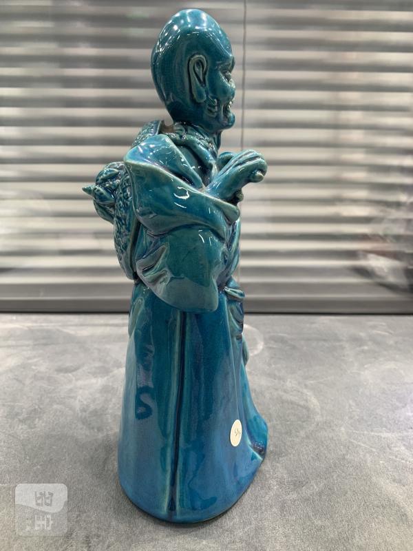 清晚期孔雀蓝釉罗汉塑像 - 图5